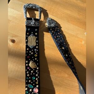 Vintage Lily Farouche Black Velvet Belt with Gold and Silver, & Jewels